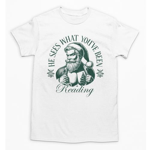 He Sees What You'Ve Been Reading Bookish Christmas Unisex T-Shirt - Bookorys CA
