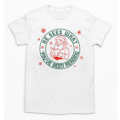 He Sees What You'Ve Been Reading Christmas Book Lover Shirt Unisex T-Shirt - Bookorys