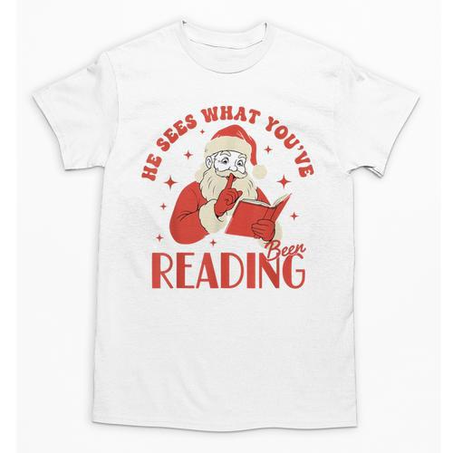 He Sees What You'Ve Been Reading Santa Book Unisex T-Shirt - Bookorys CA