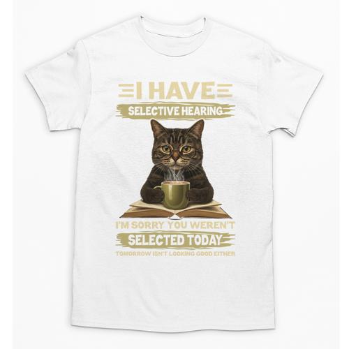 i Have Selective Hearing Cat Coffee Books Retro Unisex T-Shirt - Bookorys