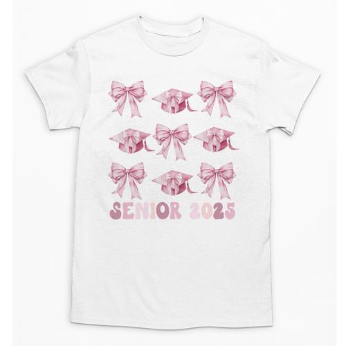 Senior 2025 Coquette Pink Bow Class Of 2025 Graduation Girls Unisex T-Shirt - Best Gift Smart