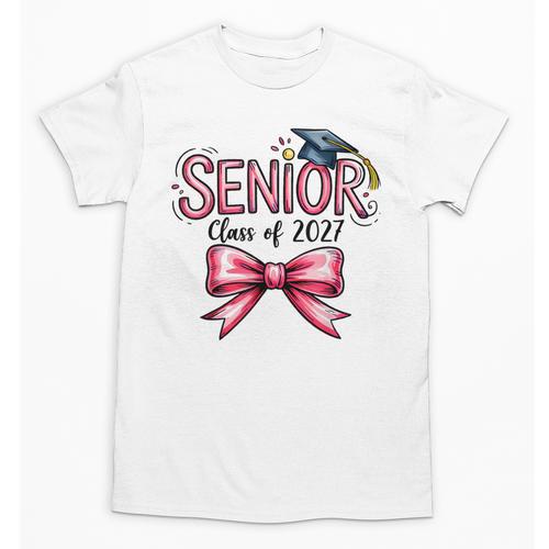 Senior Class Of 2027 Coquette Pink Bow Graduation 2027 Girls Unisex T-Shirt - Best Gift Smart
