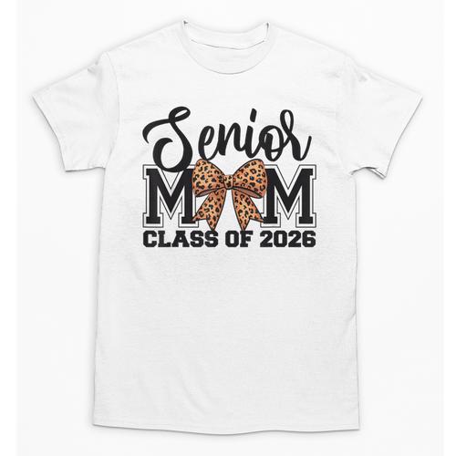Senior Mom Class Of 2026 Graduation Leopard Coquette Bow Unisex T-Shirt - Best Gift Smart