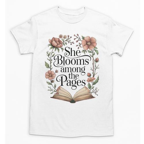 She Blooms Among The Pages Women Mom Wife Floral Book Lover Premium Tri-Blend Unisex T-Shirt - Bookorys
