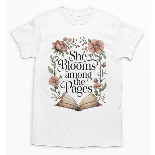 She Blooms Among The Pages Women Mom Wife Floral Book Lover Unisex T-Shirt - Bookorys