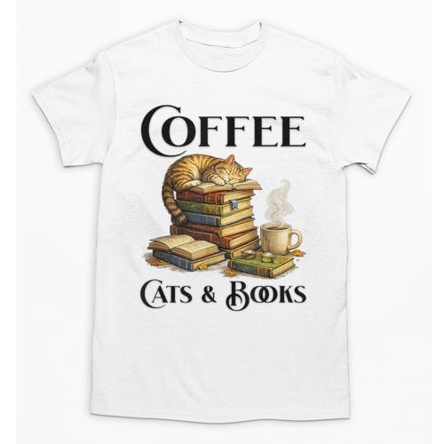 Sleeping Cat And Books With Coffee Lover Unisex T-Shirt - Bookorys AU