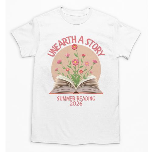 Unearth a Story 2026 Summer Reading Program Flowers Book Premium Tri-Blend Unisex T-Shirt - Bookorys