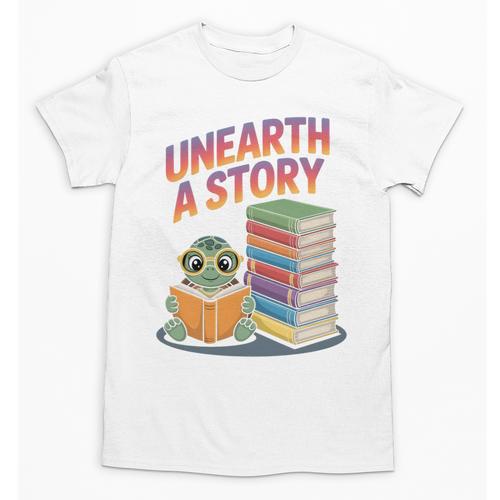 Unearth A Story Cute Turtle Reading Books Librarian Unisex T-Shirt - Bookorys