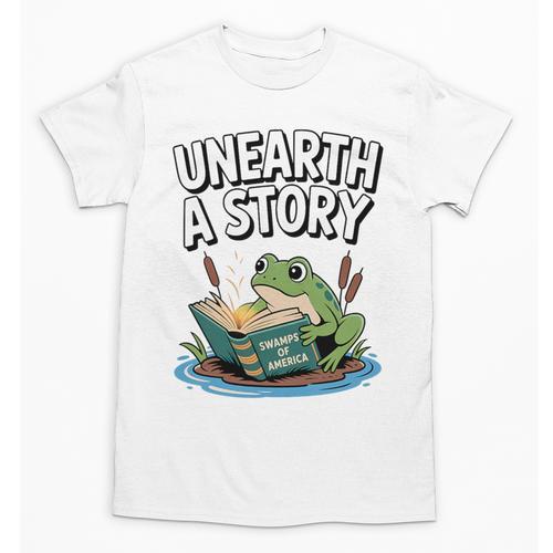 Unearth a Story Frog Reading a Book Summer 2026 Premium Tri-Blend Unisex T-Shirt - Bookorys UK