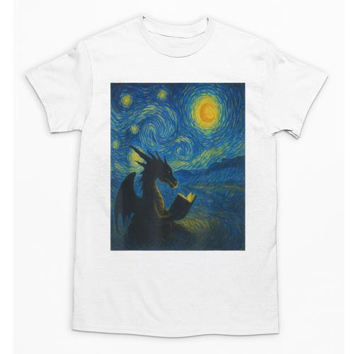 Van Gogh Starry Night Fantasy Reader Dragon Reading Book Unisex T-Shirt - Bookorys UK