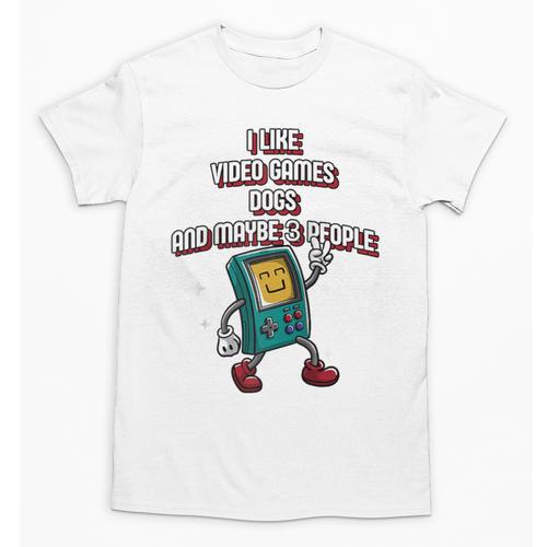 I Like Video Games Dogs And Maybe 3 People Gamer Introvert Raglan Baseball Tee Unisex T-Shirt - Raresse