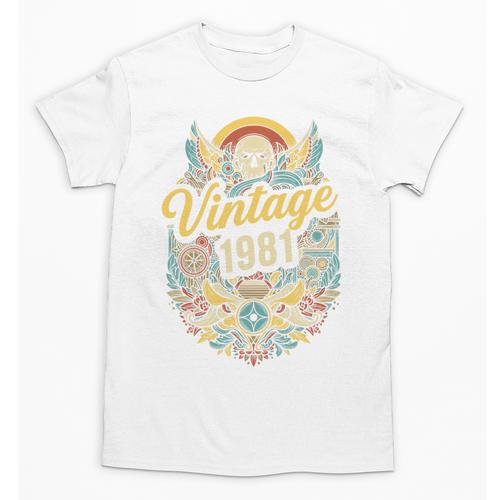 Vintage 1981 Retro Badge Nostalgia Eighties Compass Skull Premium Tri-Blend Unisex T-Shirt - Figerry