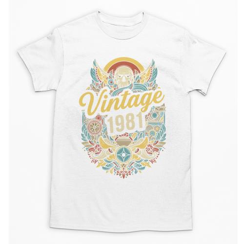 Vintage 1981 Retro Badge Nostalgia Eighties Compass Skull Unisex T-Shirt - Figerry