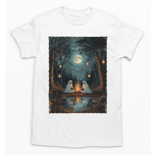 Vintage Ghost Book Reading Camping Gothic Halloween Teachers Unisex T-Shirt - Bookorys