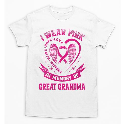 I Wear Pink In Memory Of Great Grandma Breast Cancer Graphic Unisex T-Shirt - Easessy