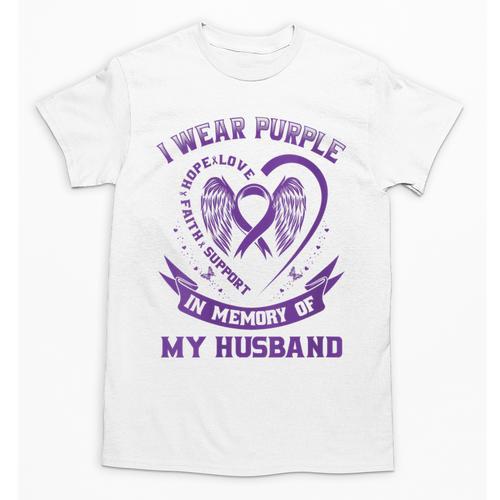 I Wear Purple In Memory Of My Husband Alzheimers Awareness Unisex T-Shirt - Easessy