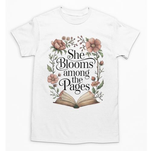 Women's She Blooms Among The Pages Women Mom Wife Floral Book Lover Unisex T-Shirt - Bookorys
