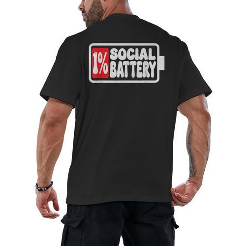 1 Social Battery Sarcastic Introverted Men Women Men's Back Print T-Shirt - Raresse