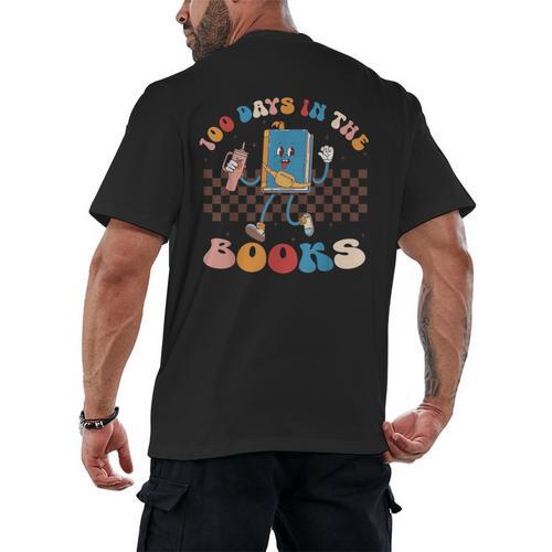 100 Days In The Books Celebration Retro School Men's Back Print T-Shirt - Bookorys CA