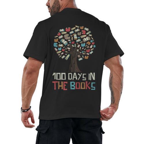 100 Days In The Books Tree Reading Teacher Student 100th Day Men's Back Print T-Shirt - Bookorys