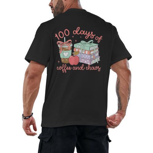 100 Days Of Coffee And Chaos Coquette Bow Book Apple Men's Back Print T-Shirt - Bookorys DE