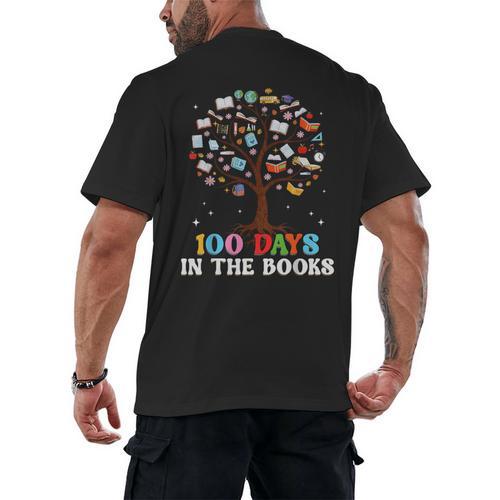 100 Days Of School 100th Day In The Books Reading Teacher Men's Back Print T-Shirt - Bookorys CA