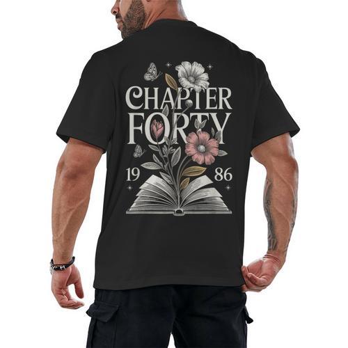 1986 Chapter Forty 40th Birthday Wildflower Book 40 Year Old Men's Back Print T-Shirt - Bookorys