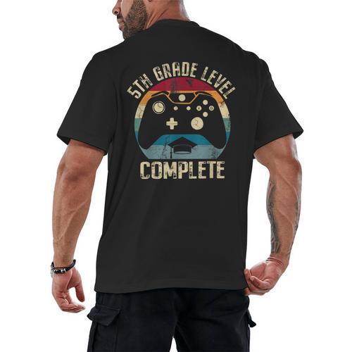 5th Grade Level Complete Gamer Graduation Boys Class Of 2024 Men's Back Print T-Shirt - Best Gift Smart