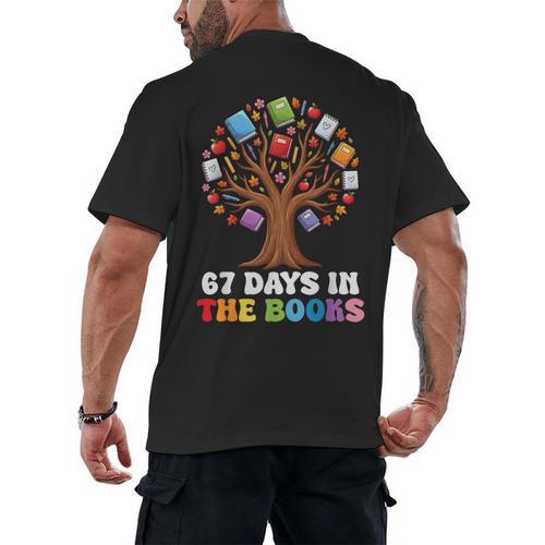 67 Days In The Books Reading Teacher 67th Day Of School Kids Men's Back Print T-Shirt - Bookorys