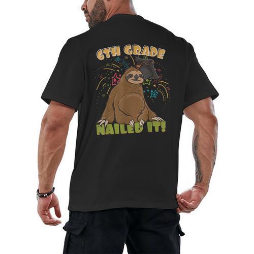 6th Grade Graduation Sloth Nailed It Class Of 2025 Men's Back Print T-Shirt - Best Gift Smart
