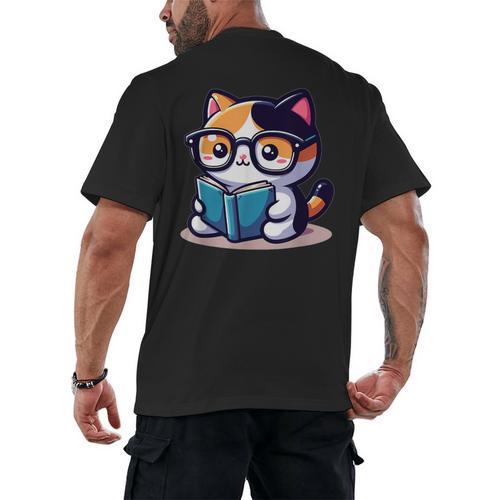 Adorable Book Lover Calico Cat With Reading Glasses Cute For Men Women Kids Men's Back Print T-Shirt - Bookorys AU