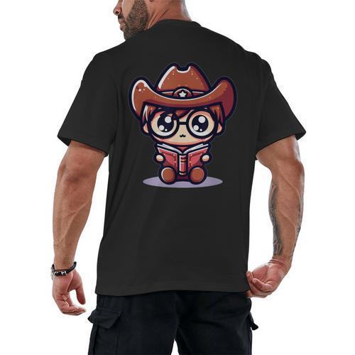 Adorable Book Lover Cowboy With Reading Glasses Cute Men's Back Print T-Shirt - Bookorys DE
