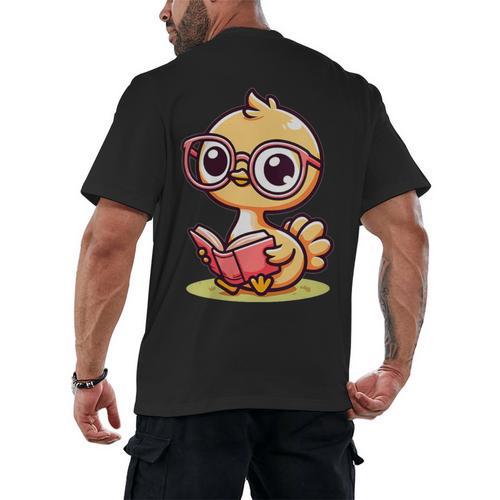 Adorable Book Lover Ostrich With Reading Glasses Cute Men's Back Print T-Shirt - Bookorys DE