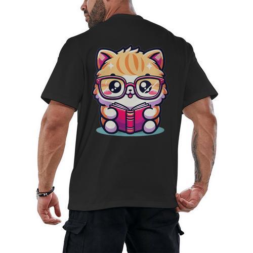 Adorable Book Lover Persian Cat With Reading Glasses Cute Men's Back Print T-Shirt - Bookorys AU