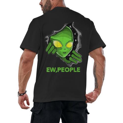 Alien Face Ew People UFO Introvert Meme Men Women Kids Men's Back Print T-Shirt - Raresse