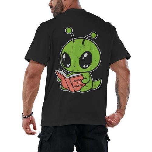 Alien Reading Book Believe In Yourself Kids Women Men Men's Back Print T-Shirt - Bookorys AU