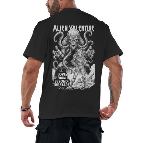 Alien Valentine Science Fiction Vintage Comic Book Men's Back Print T-Shirt - Bookorys CA
