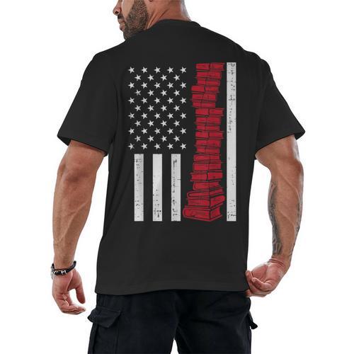 America Flag Read Book Reading Librarian Men Women Kids Men's Back Print T-Shirt - Bookorys CA