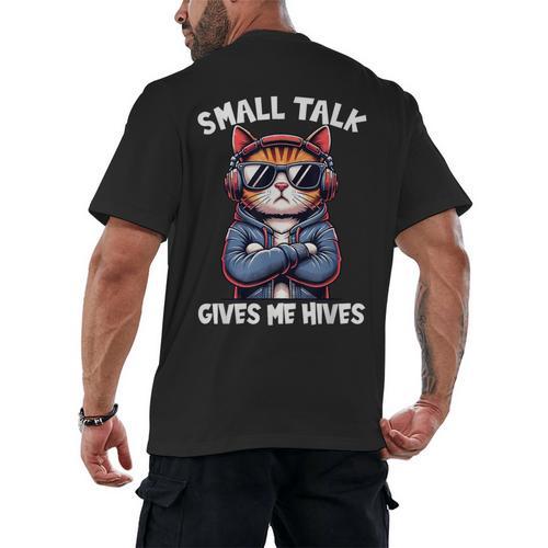 Anti Social Anxiety Mindfulness No Small Talk Introvert Cat Men Women Men's Back Print T-Shirt - Raresse
