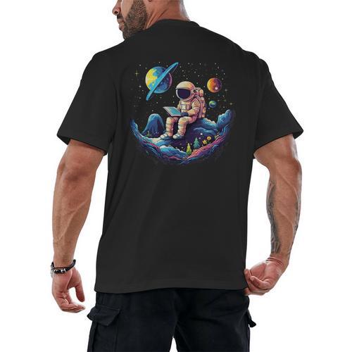Astronaut Reading Book In Space Books Lover Bookworm Men's Back Print T-Shirt - Bookorys CA