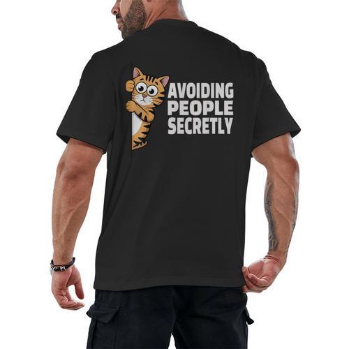 Avoiding People Secretly Cat Introvert Humor Men's Back Print T-Shirt - Raresse