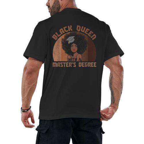 Black Queen With a Masters Degree Melanin Girls Graduation Men's Back Print T-Shirt - Best Gift Smart