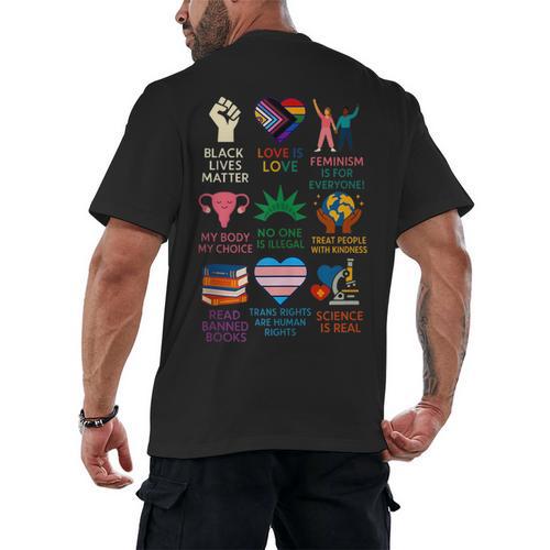 BLM Human Rights Feminism Trans Science Books LGBTQ Kindness Men's Back Print T-Shirt - Bookorys