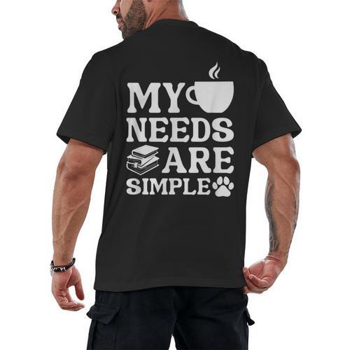 Book Coffee Dog Book My Needs Are Simple Men Women Kids Men's Back Print T-Shirt - Bookorys