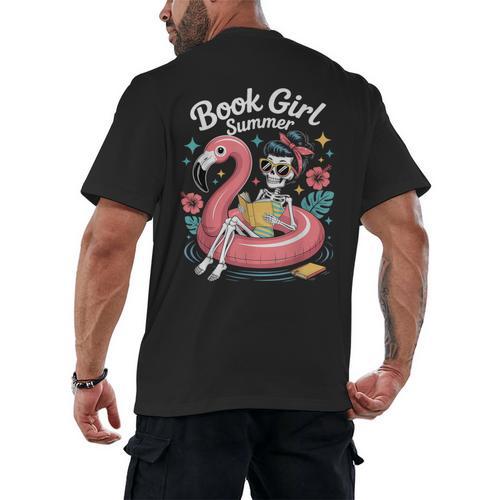 Book Girl Summer Skeleton Reading Books Lovers Beach Men's Back Print T-Shirt - Bookorys CA