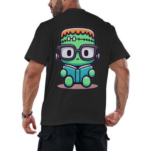 Book Lover Frankenstein's Monster With Reading Glasses Men's Back Print T-Shirt - Bookorys