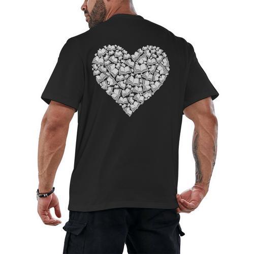 Book Lover Heart Shape Reading Librarian Library Teacher Men's Back Print T-Shirt - Bookorys