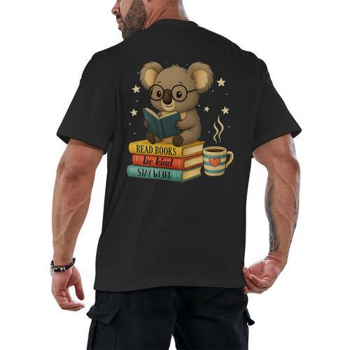 Book Lover Koala Reading Bookish Library Read Books Be Kind Men's Back Print T-Shirt - Bookorys CA