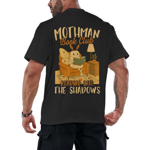 Book Lover Moth Mothman Book Club Reading Into Shadows Men's Back Print T-Shirt - Bookorys AU