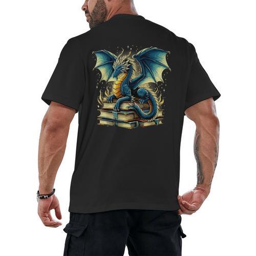 Book Lover Reading Fantasy Dragon Men's Back Print T-Shirt - Bookorys UK